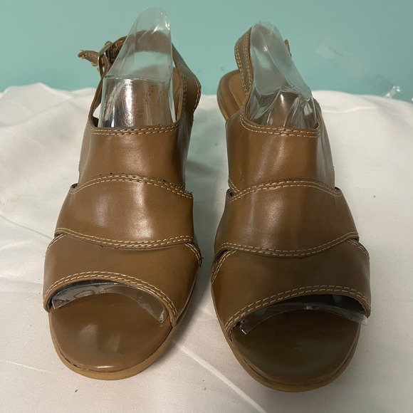 Attention Womens Shoes SIZE 9‎ Brown Open-Toe Slip-Ons 1.5" High Heel S-367 - Picture 1 of 7